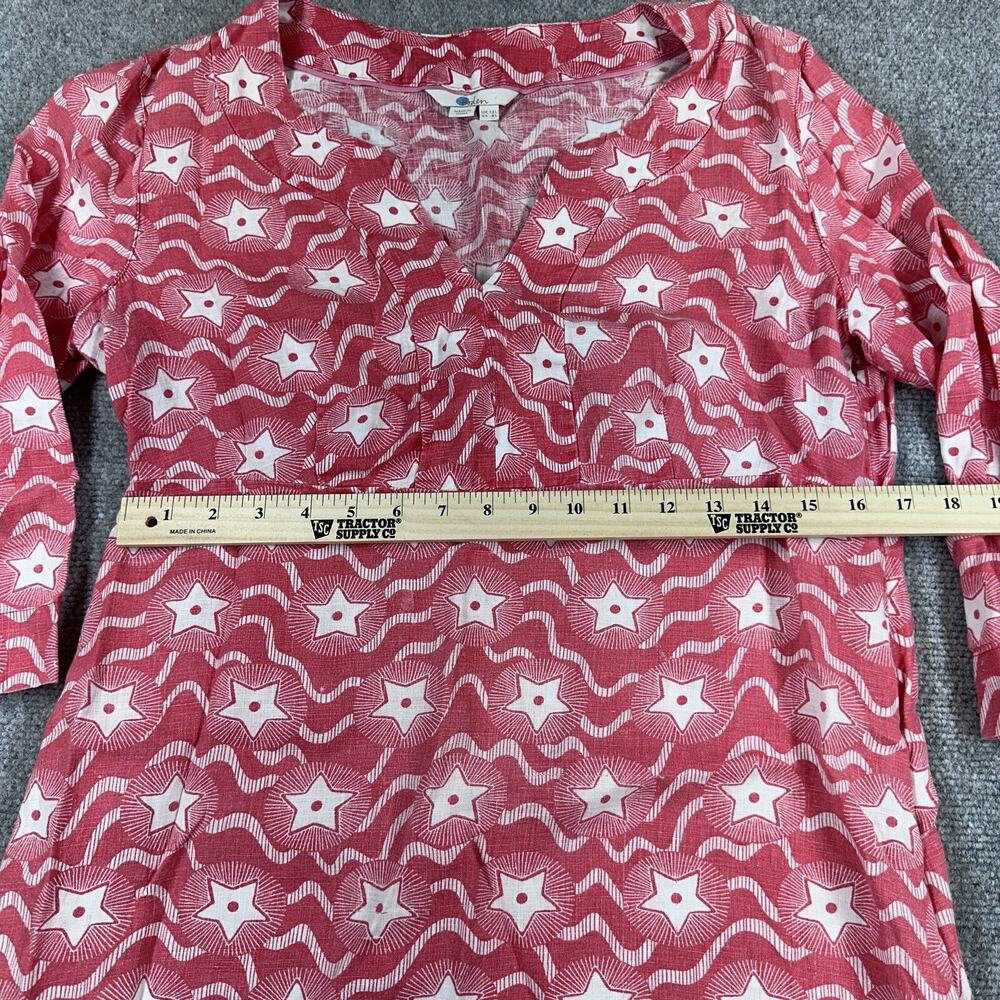 Boden Red Linen Star Mini Dress 3/4 Sleeve Notch Neck Sz 8 Petite 4th Of July - Picture 5 of 11